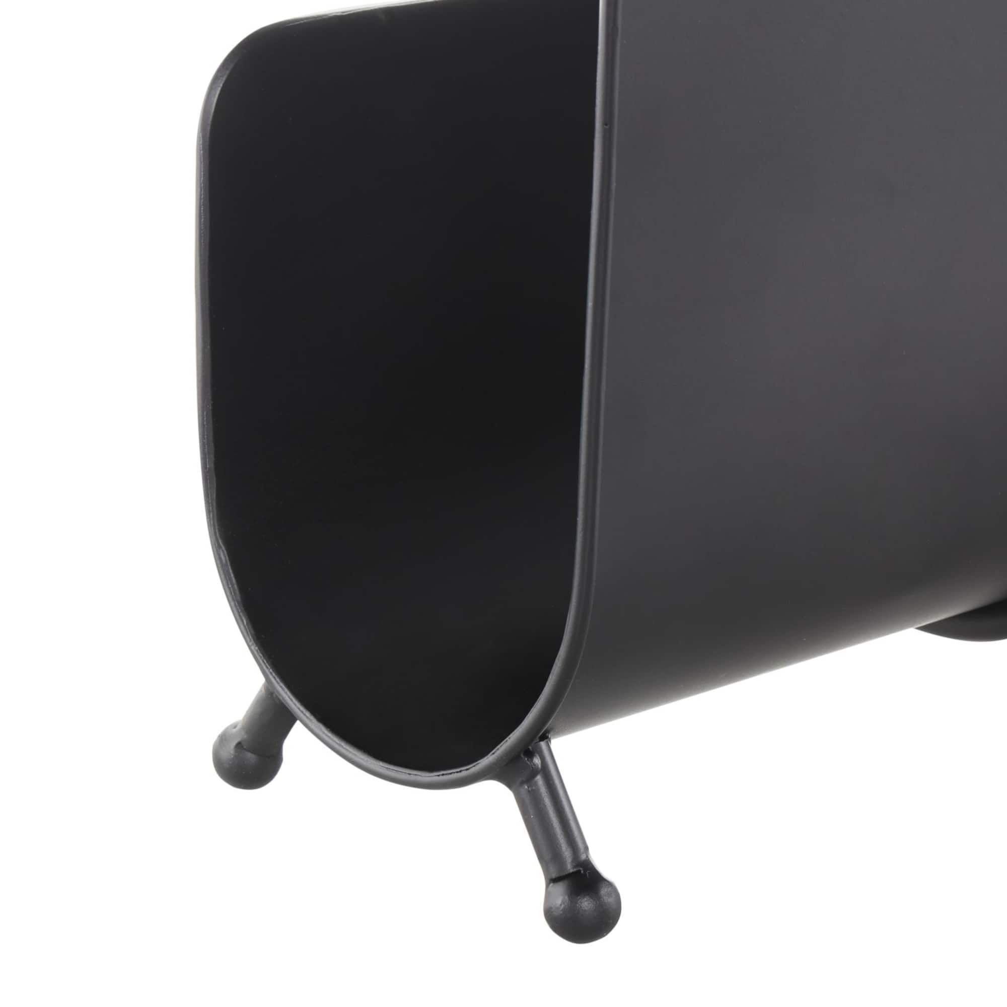 15" Black Metal Modern Decorative Magazine Holder with Loop Shaped Handle